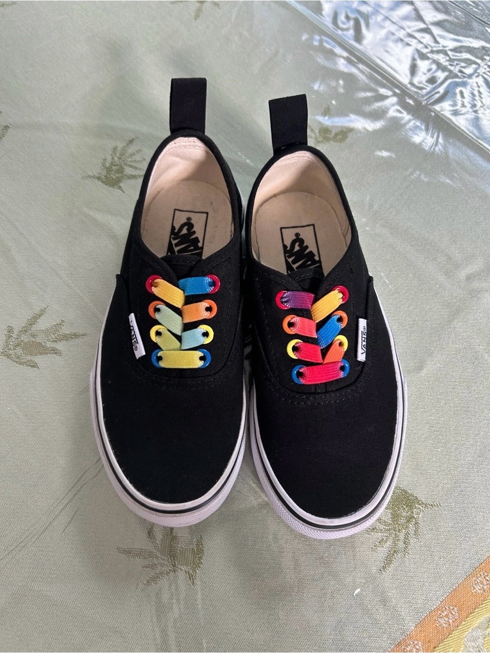 Vans Kids Shoes Size 12.5 Girl – 
Black with Rainbow Laces, Gently Worn